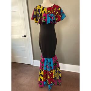 Shenbolen Mermaid Dress Size Small Colorful Whimsy Peacock Flared Ruffles